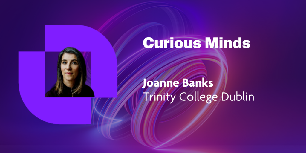 The image shows a headshot of Joanne Banks, Trinity College Dublin