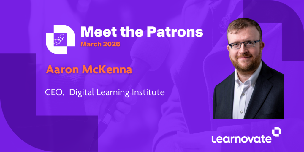 The photo shows a headshot of the meet the patrons interviewee Aaron McKenna.